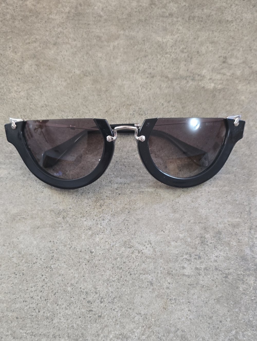 Miu Miu Womens Black Semi-Rim Sunglasses with Silver Accents